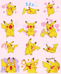 pokemon-personalities:adorable pikachu line app stickers!!