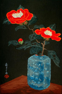 inland-delta:Yoshijiro Urushibara, Camellias in a vase, ca. 1930s