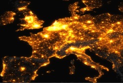 Contaminación lumínica en Europa.