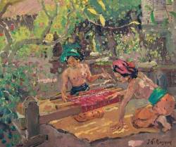 Two Balinese Women at a Loom, by Adrian-Jean le Mayeur de Merprés.