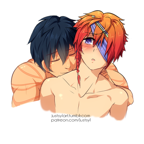 Nhnnnnn Couldn’t hold myself, I had to sketch them together! My ocs Tyron and Thaias (Thaias is the red hair one) =’D I really want to do more stuff about them.It was a “quick” sketch at first but got a lil bit more far and sketchy