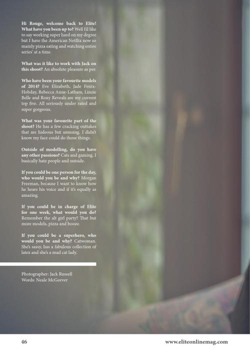 Elite Online Magazine - Emma Howes aka â€œRouge Suicideâ€ - Jan. 2015[FranÃ§ais] Ces photos sont sublimes !! Emma Howes/Rouge Suicide est tellement magnifique! Son regard est tellement intense! Et Jack Russell est un photographe super talentueux![English
