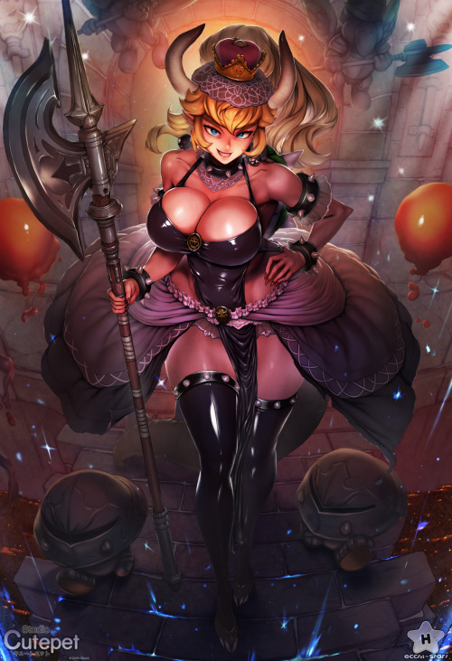 studiocutepet: Poleaxe in hand and minions in tow, Bowsette “greets”