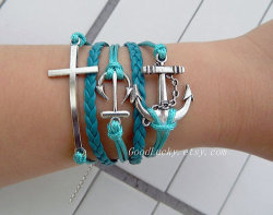 twinkles-inyour-eyes:  Silver cross bracelet,anchor bracelet,leather