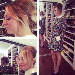 hollygossip:  Kaley Cuoco sweeps her hair into Brigitte Bardot-style