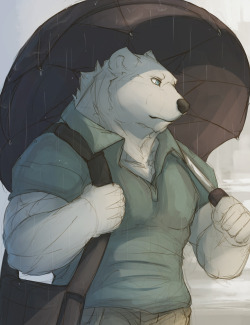ralphthefeline:  A polarbear under rain with umbrella~!