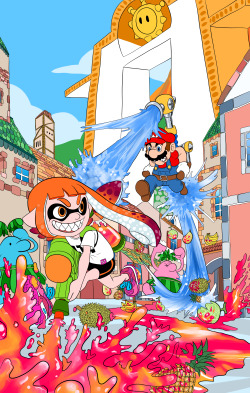 doctorglasgowart:  Flat colors on the Splatoon/SMS poster.More