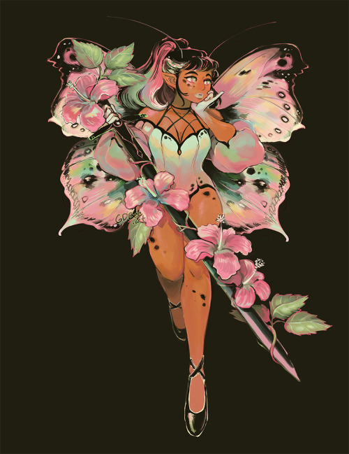 prinnay:Weapon fairy no. 6Mother of pearl butterfly, hibiscus,