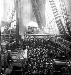 his photo was taken aboard a British vessel, the HMS Daphne 