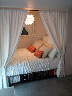 sweetestesthome:  Bed placed inside a closet- leaves the bedroom