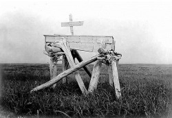 Eskimo grave set on pilings in tundra, ca. 1906 Photo credit: