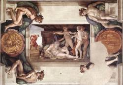 artist-michelangelo: Sistine Chapel Ceiling: Drunkenness of Noah,