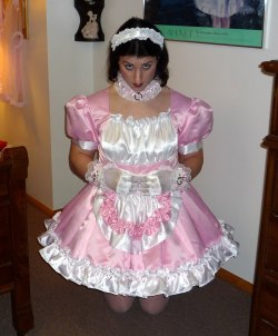 Pink satin sissy maid