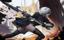 cyberclays:2B  - Nier: Automata fan art by  Qichao Wang  