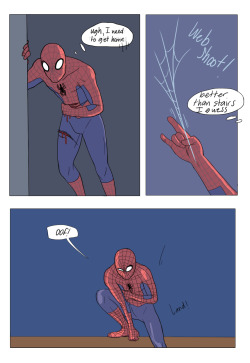 robotsharks:  robotsharks:  Spiderman AU: Being a hero is tough.