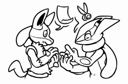/vp/ request: requesting Lucario and Greninja playing rock, paper,