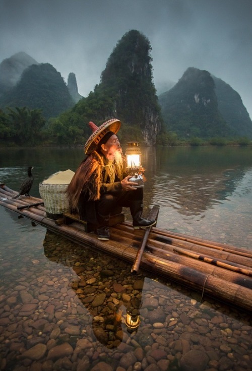 In the quiet of night (Cormorant fisherman, China)