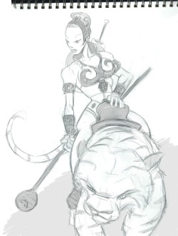 dinosaursrobotscheerleaders:  And now Teela and Battle Cat prowling