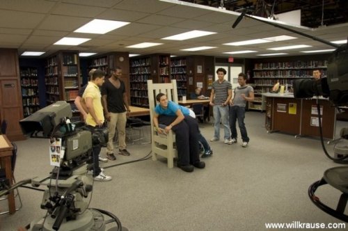 Spanking Chair from Silent Library    Â If ever there was a TV show full of Adult boys who need spankings it was “JackAss.” But now there’s “Silent Library” and it’s full of even more Adult boys who actually get spankin