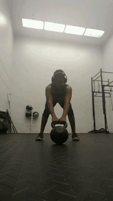 reelasoul:  Russian swings with a 90# bell…for my cool down…