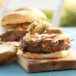 fattributes:  Bacon-Wrapped Burger with Fried Pickles & Slaw