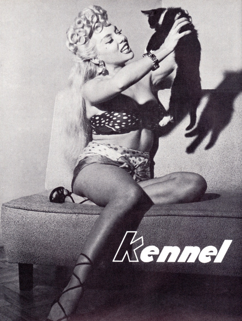 strangedazeyage: Kennel for a Cat Girl Lilly Christine is featured in a photo article scanned from the April ‘54 issue of 'HIS WORLD’ magazine..