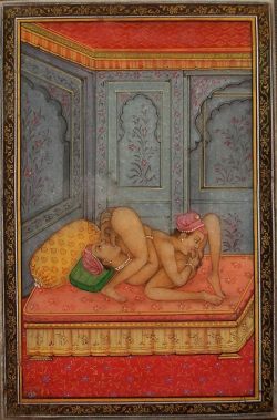 void-dance:Erotic miniature painting on marble, India, Mid-20th