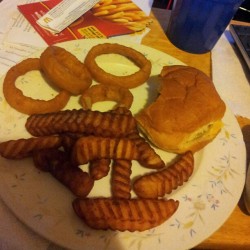 Homemade cheeseburger with #nathans fries and onion rings. #thegoodlife