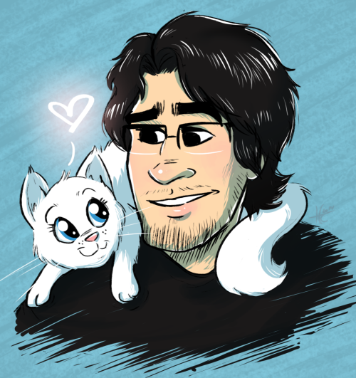 haleyscomett-art:  I put a little affectionate kitty on top of Mark’s shoulders because I felt that he could use the cuddles. uwu Deviantart: X