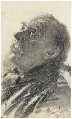 Adolph von Menzel, Head of an old man, his eyes raised, 1895