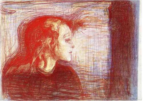 artist-munch:  The Sick Child II, 1896, Edvard MunchMedium: pastel,paper