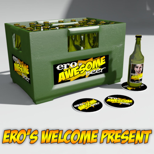 Hey guys! what kind of a host doesn’t offer their guests a drink? You know what, how about a whole crate? A crate of beer, an adjustable beer bottle and a beer felt of the brand  ‘Ero’s Awesome Beer’! the adjustable beer bottle