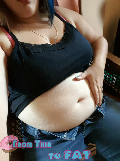 from-thin-to-fat:  Oh, looks like someone got carried away with some Chinese food! Roxi was sent money from an amazing sponsor, which allowed her to fill herself up nice and well. Look at that cute belly! Do you wish to sponsor this lovely lady and see