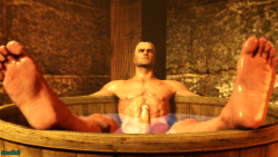 Alternate scene in the Witcher 3 where Geralt is in the tub.