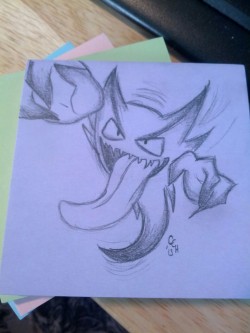 Since everyone is going bananas over the new Pokemon announcement, Post-it doodle #2 is my favorite Pokemon, Haunter. I wanted to change the color of the post-it with each day but there&rsquo;s just no other option for Haunter.  In every Pokemon game