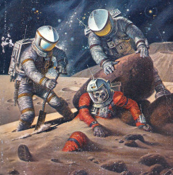 70sscifiart:  More skulls in spacesuits. Part one. This collection
