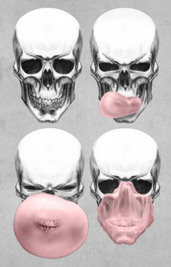 obsessedwithskulls:  “Skulls Chewing Bubblegum” by Piotr