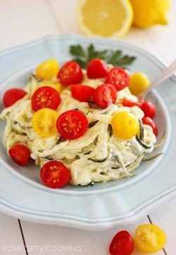 in-my-mouth:  Creamy Lemon Zucchini Noodles with Tomatoes