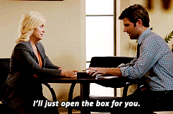 dailybenleslie:Ben and Leslie + the box Was the box [Ben] gave