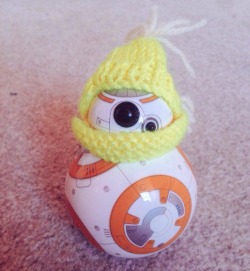 tobio:  its super cold so i made these to keep bb8 warm 