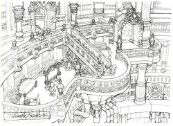 melodiesoflifeffix:  Lindblum Castle Hallway sketch, Final Fantasy