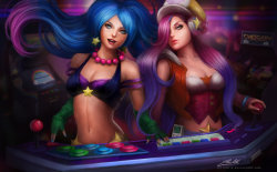 league-of-legends-sexy-girls:  Arcade Duo by Kittrix