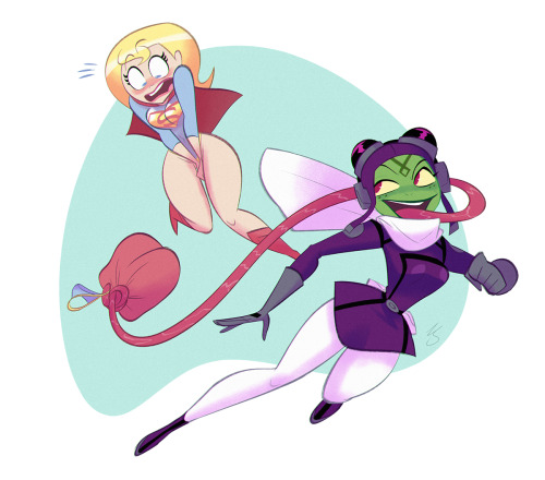 cheesecakes-by-lynx:  Commission piece for @elementlizard, featuring DC’s Kara (Supergirl) and Attea from the Ben 10 series.  I love drawing Attea.