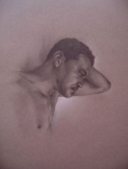 Male portrait: Pencil on tone paper by Kou.