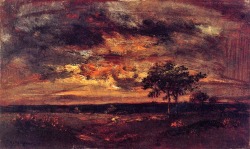 Théodore Rosseau (Paris 1812 - Barbizon 1867), Twilight Landscape,