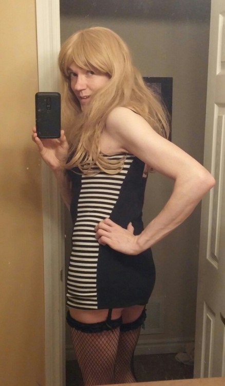 victoriababycd:  Just having a little fun before bed. I just know I am going to end up sleeping in this outfit minus the dress and heels :)