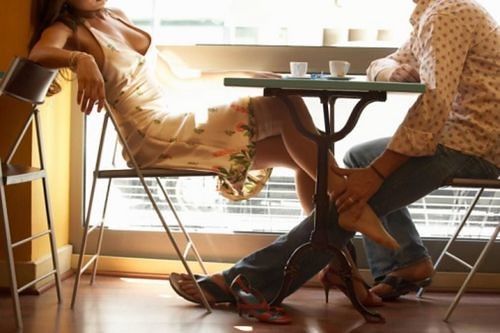 guardianfinethingsblog:  Couple at cafe table, man rubbing woman’s