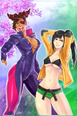 grimphantom2:  hironicamente:  Laura and Juri costume swap - Commission for Richard  Laura should wear that outfit and hairstyle more =P   MY MAINS&hellip;.