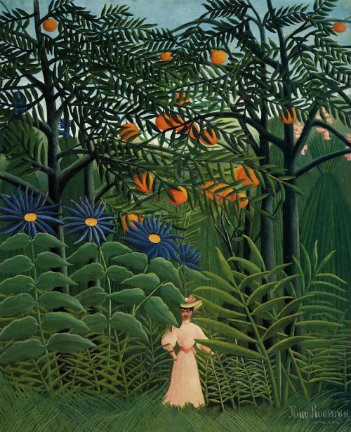 artist-rousseau: Woman Walking in an Exotic Forest, 1905, Henri
