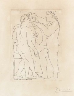 Pablo Picasso (Spanish, 1881-1973), Deux hommes sculptés, Plate